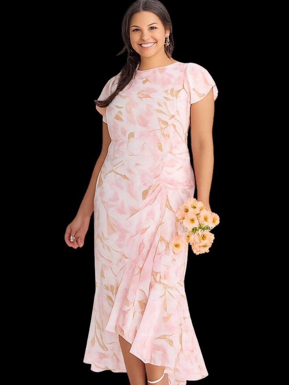 Cato Blush Pink Floral Midi Dress with Ruffle Detail NWT